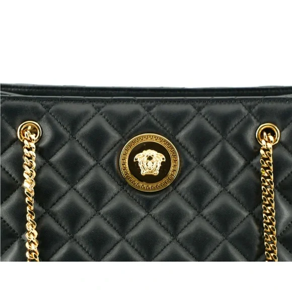 Authentic VERSACE BLACK QUILTED NAPPA LEATHER MEDUSA WOMEN'S HANDBAG - Picture 5 of 10